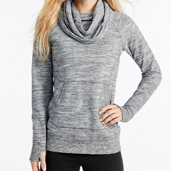 L.L. Bean Womens Cozy Pullover Top with Oversized Cowlneck Marled Gray Large - Picture 1 of 14